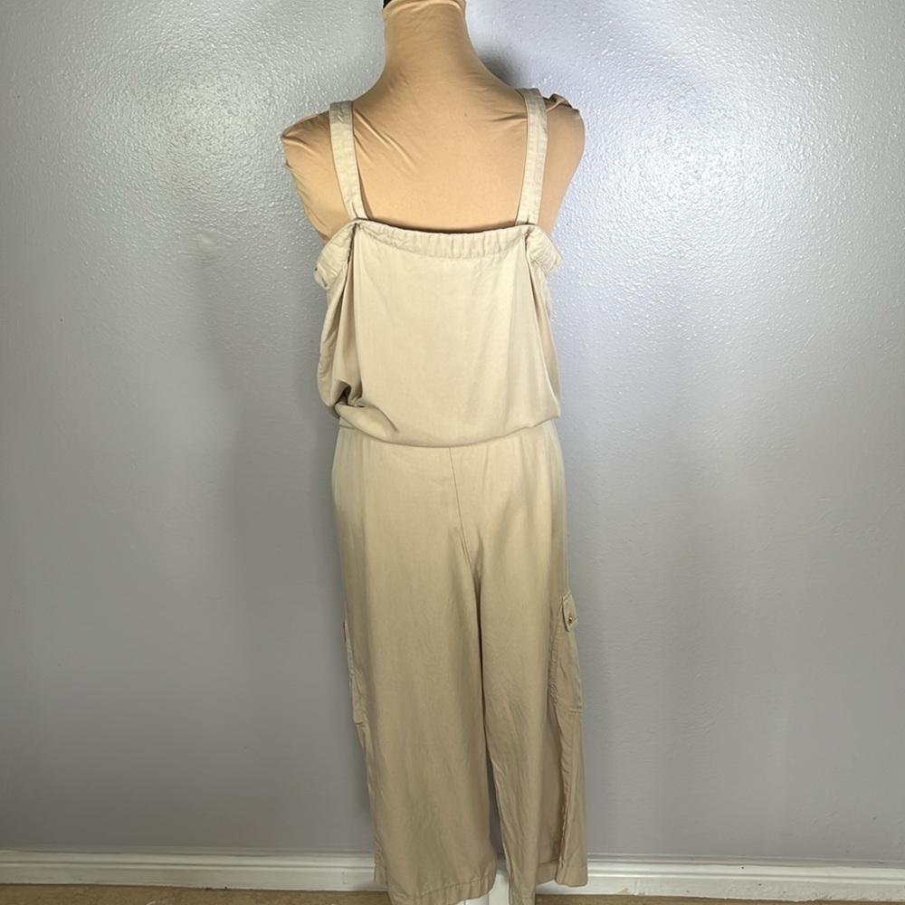 Vintage Y2K Cache sleeveless tan casual waist tie utility jumpsuit sz M - Picture 3 of 8